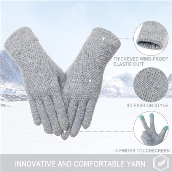 Women's Winter Touch Screen Gloves - Elastic Thermal Knit Lining - Picture 4 of 8